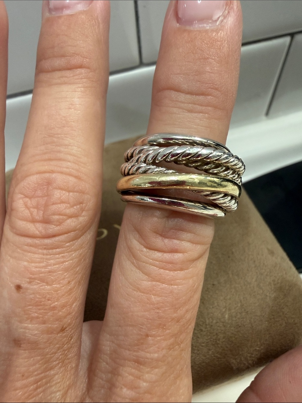 David Yurman Two-Tone Silver and Gold Multi-Band Cable Ring - Picture 16 of 16